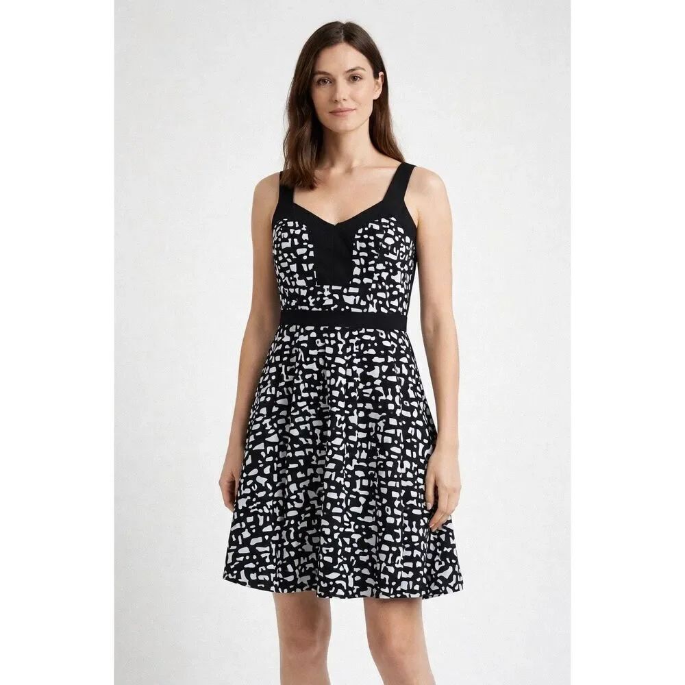 Another Thyme Black White Abstract Fit Flare Dress Size 10
